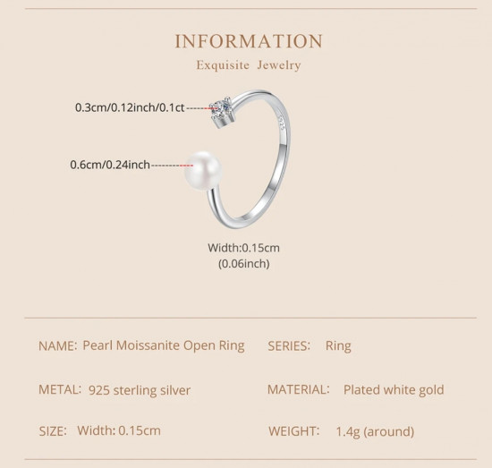 Кольцо с натуральным жемчугом и муассанитом