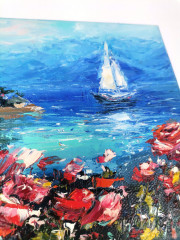 Картина маслом ручной работы «Цветы у моря» - Фото 5