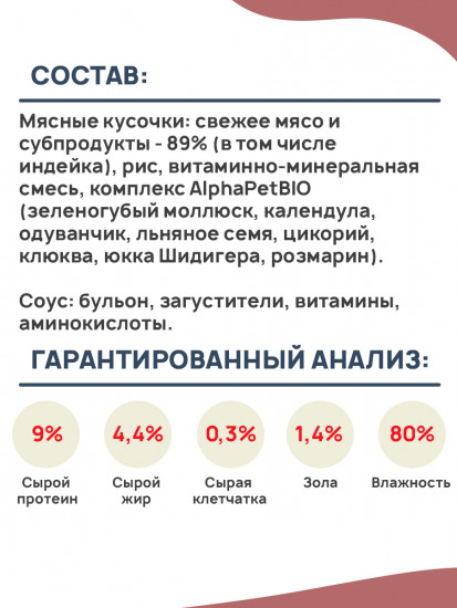 Влажный корм для кастрированных котов и стерилизованных кошек с индейкой в соусе