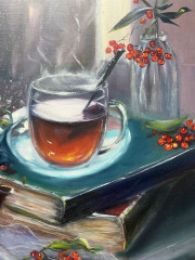 Картина маслом «Зимний чай» - Фото 2