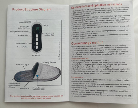 Тапки с электростимуляцией массажные аккупунктурные