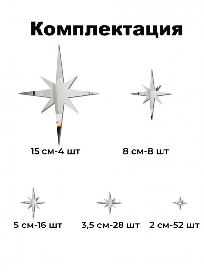 Набор наклеек зеркальных интерьерных на стену «Звезды»