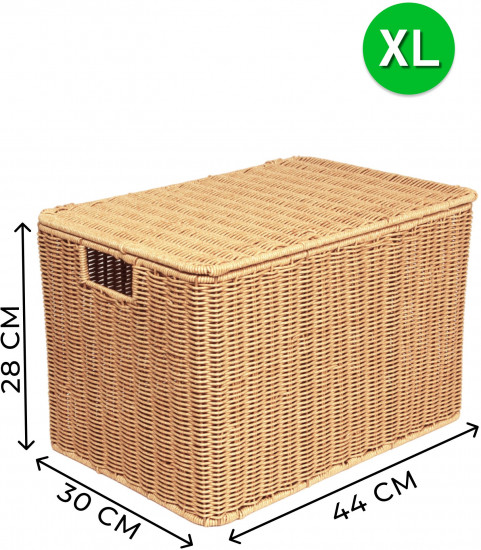 Корзина для хранения плетеная с крышкой и ручками XL