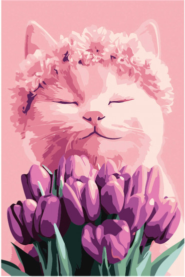 Картина по номерам «Кот с тюльпанами»