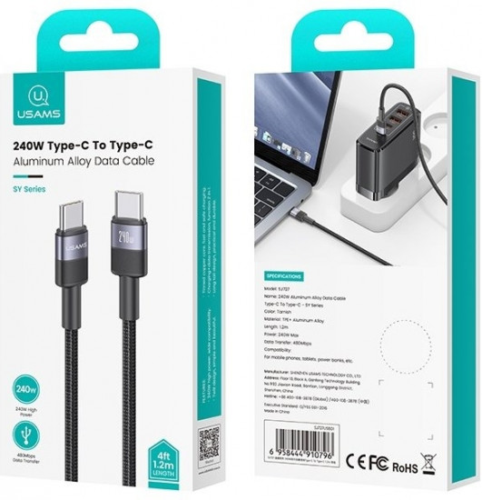 Кабель Usams SJ727 SY Series Type-C - Type-C 240W 1.2