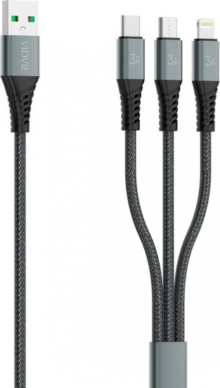 Кабель Vidvie USB Type-C (M), micro-USB 3.0 (M), Lightning CB4022