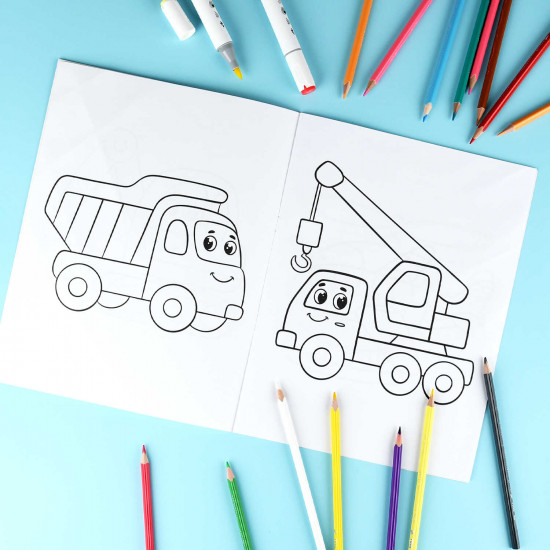 Книжка-раскраска для детей «Веселый транспорт»