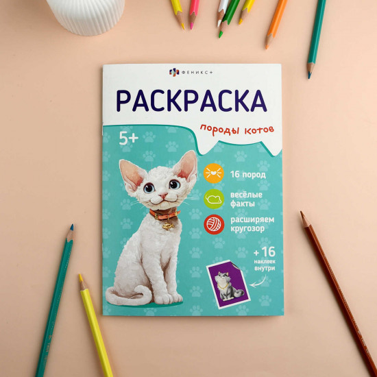 Книжка-раскраска для детей с наклейками «Коты»