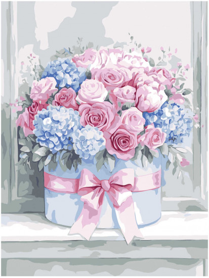 Картина по номерам «Букет с розовым бантом»