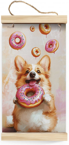 Картина по номерам на свертке «Корги с пончиком»