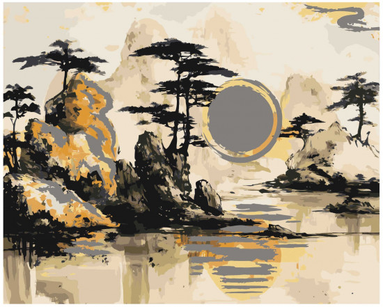 Картина по номерам с поталью «Китайский пейзаж»