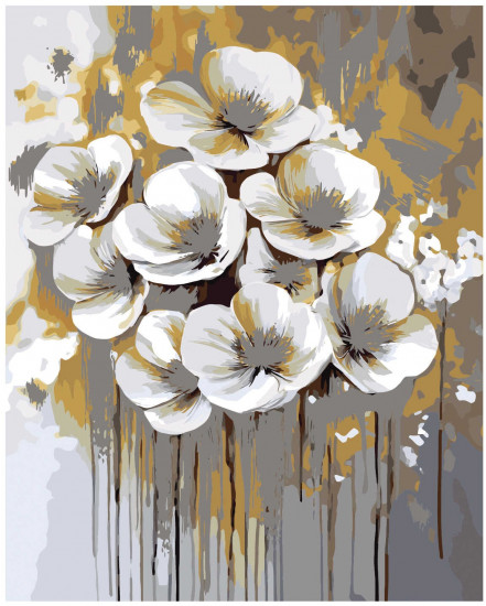 Картина по номерам с поталью «Белые цветы»