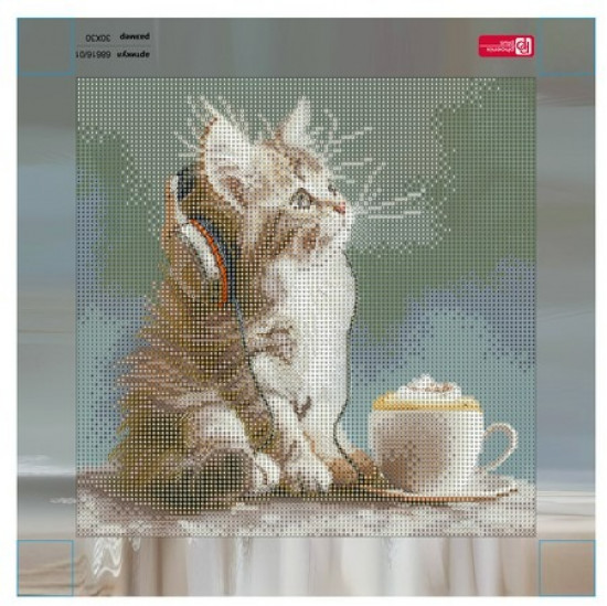 Мозаика алмазная с подрамником «Котенок меломан»
