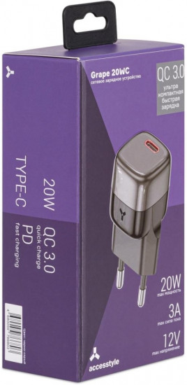 Сетевое зарядное устройство Accesstyle Grape 20WC Black Grey