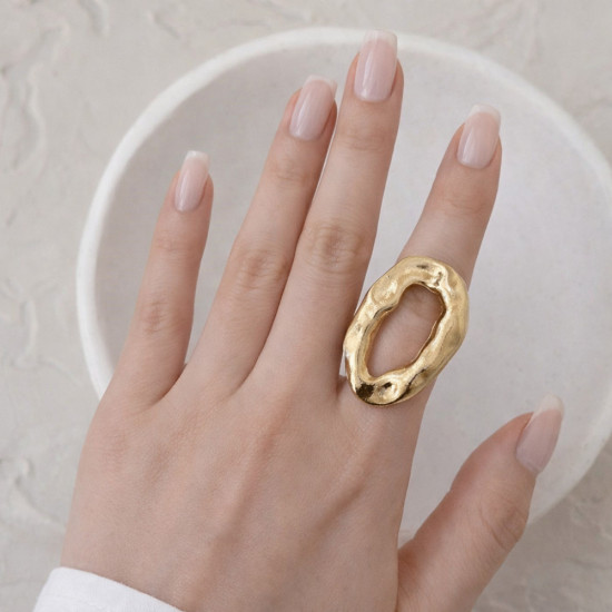 Кольцо женское массивное с овальным вырезом, золотистое, регулируемое