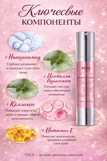 Сыворотка с центеллой и коллагеном для упругости и увлажнения кожи лица и декольте