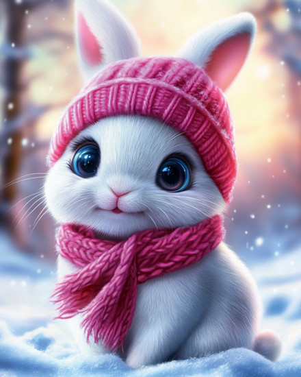 Мозаика алмазная «Зайчонок в шарфике»