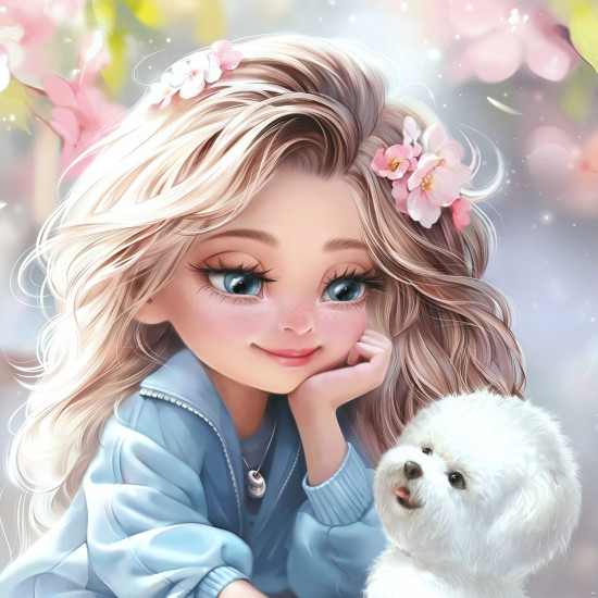 Мозаика алмазная «Блондинка с собачкой»