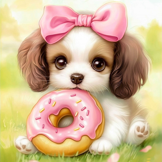 Мозаика алмазная «Щенок с пончиком»