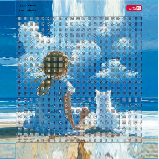 Алмазная мозаика «Девочка с котенком на море»