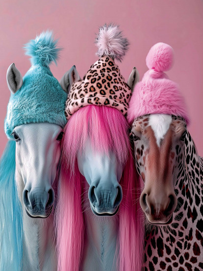 Алмазная мозаика «Лошади в шапочках»