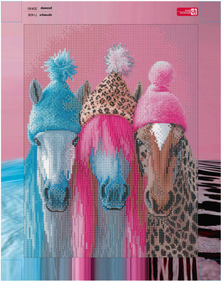 Алмазная мозаика «Лошади в шапочках»