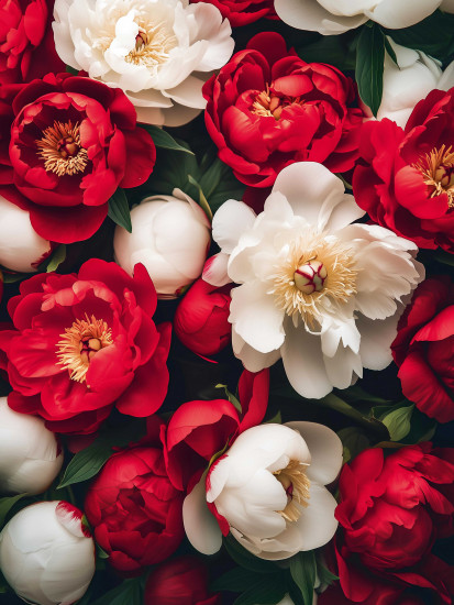 Алмазная мозаика «Красные и белые пионы»