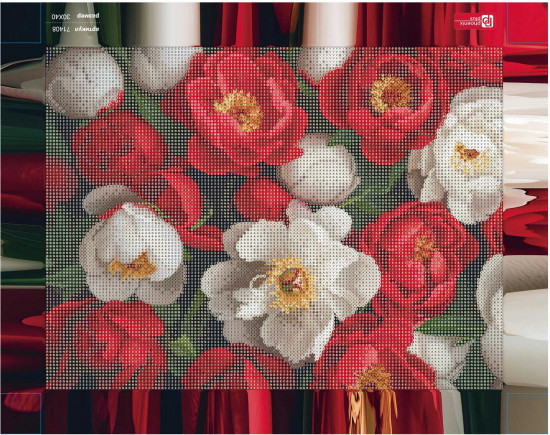 Алмазная мозаика «Красные и белые пионы»