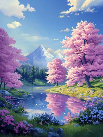 Алмазная мозаика «Сакура у озера»