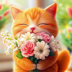 Алмазная мозаика с частичной выкладкой «Котенок с букетом» - Фото 1