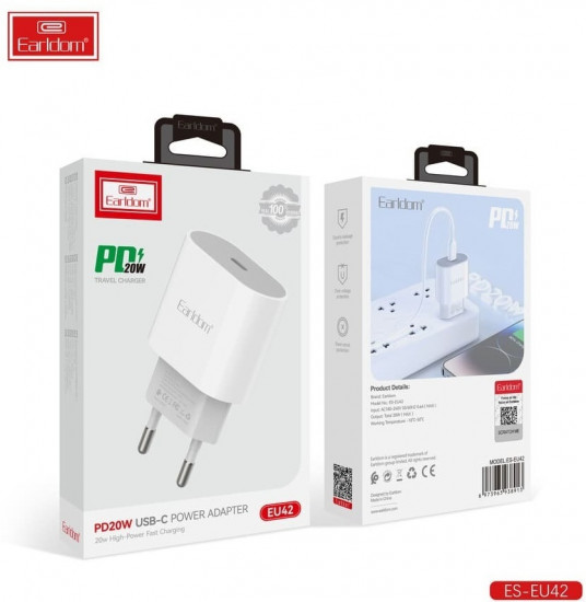 Комплект СЗУ Earldom ES-EU42CC 20W QC3.0 1xType-C порт + кабель Type-C-Type-C