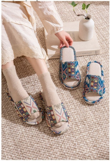 Домашние открытые тапочки с льняным верхом и противоскользящей подошвой