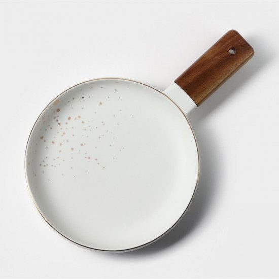 Блюдо фарфоровое для подачи с деревянной ручкой 