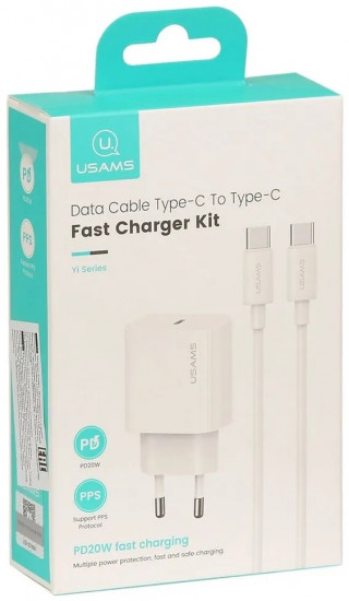 Комплект СЗУ Usams OYXLTZ01 20W Type-C порт + кабель Type-C-Type-C