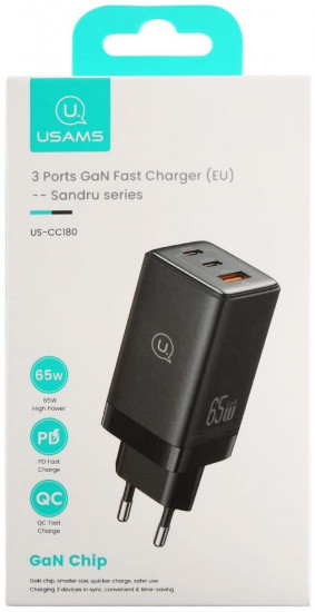 СЗУ Usams CC180 Sandru series 65W USB+2xType-C порты