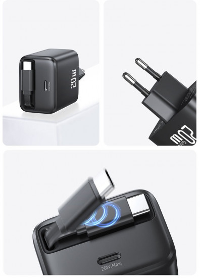 СЗУ Usams CC233 YC Series 20W PD 1xType-C порт+кабель-рулетка Type-C 80 см