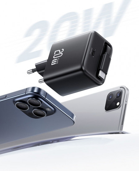 СЗУ Usams CC233 YC Series 20W PD 1xType-C порт+кабель-рулетка Type-C 80 см