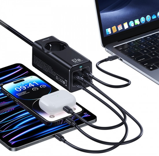 СЗУ настольное USAMS CC225 67W 1xUSB+3xType-C+1xEU порты