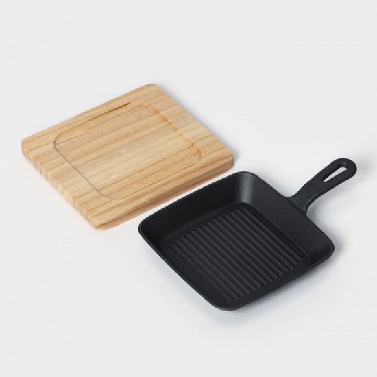 Сковорода на деревянной подставке «Квадрат. Гриль»