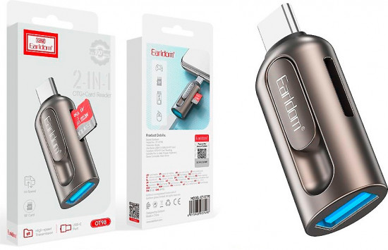 Переходник Earldom ET-OT98 OTG USB (F)+MicroSD(F) на Type-C (M)