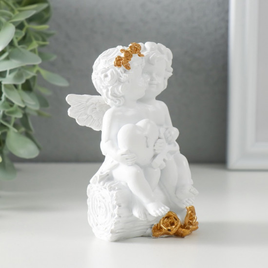 Фигурка «Белоснежные ангелочки на брёвнышке - сердце и ключик»