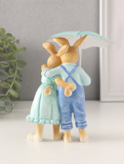 Фигурка «Парочка кроликов в голубых нарядах под зонтом» - Фото 2