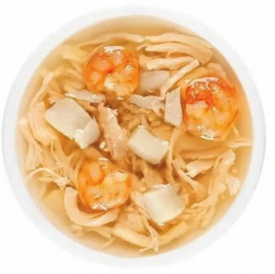 Суп для кошек из курицы с креветкой и гребешком