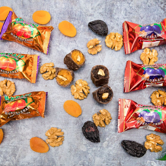 Конфеты «Чернослив и курага шоколадные с грецким орехом»