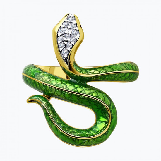 Кольцо из золочёного серебра с фианитами и эмалью