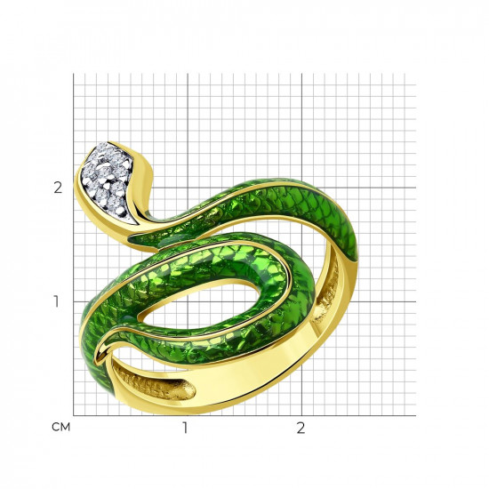 Кольцо из золочёного серебра с фианитами и эмалью