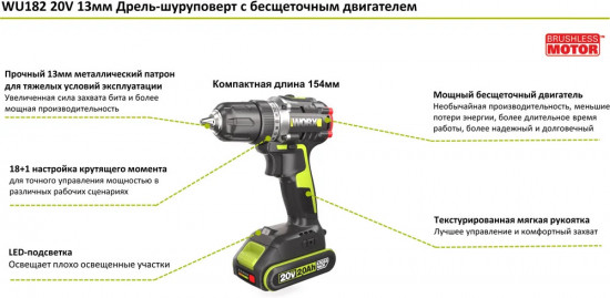 Дрель-шуруповерт Professional WU182