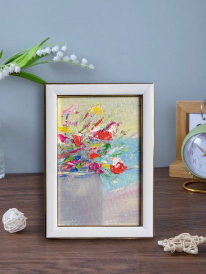 Картина маслом миниатюра в раме «Когда цветы поют»