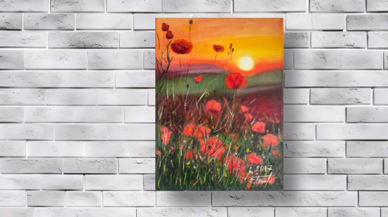 Картина маслом «Маки на закате»