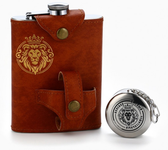 Фляжка со складной стопкой в чехле «Лев»